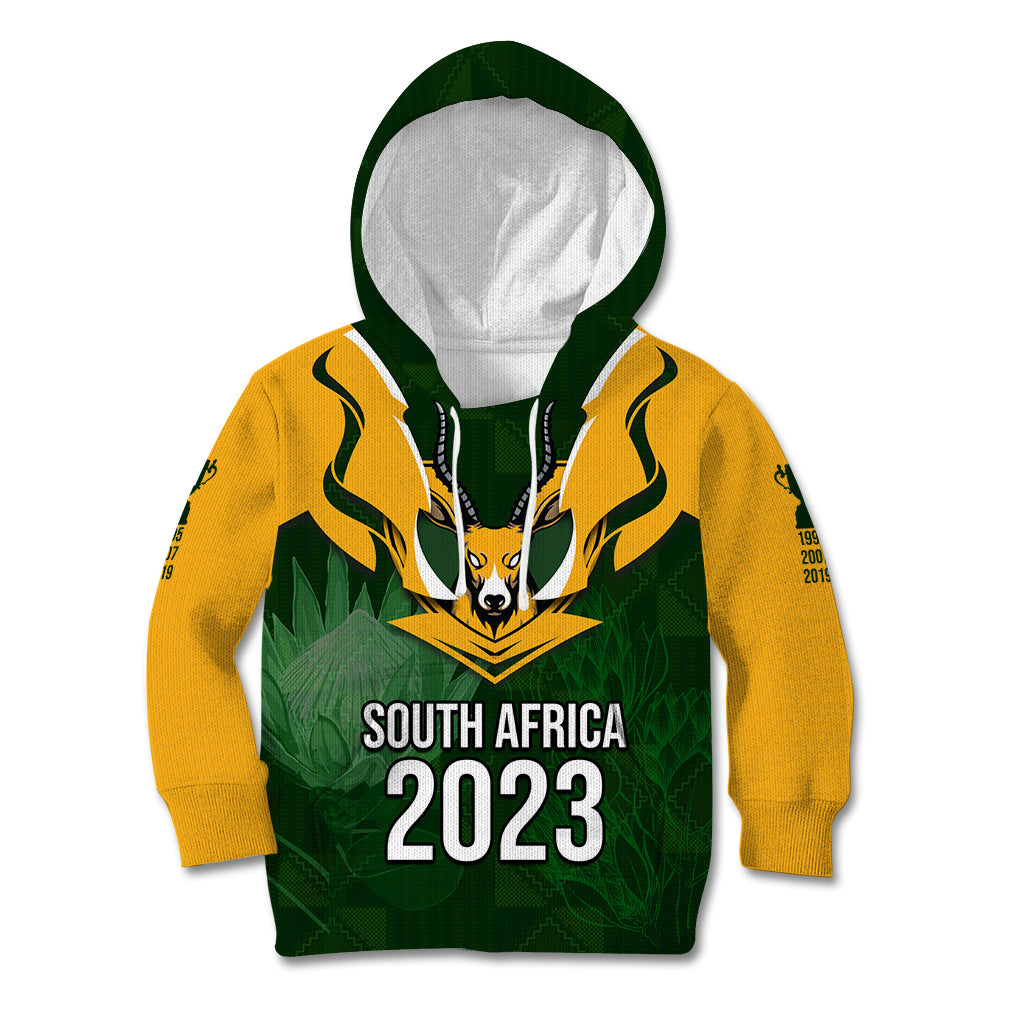 South Africa Rugby Kid Hoodie Springbok Mascot History Champion World Rugby 2023 - Wonder Print Shop