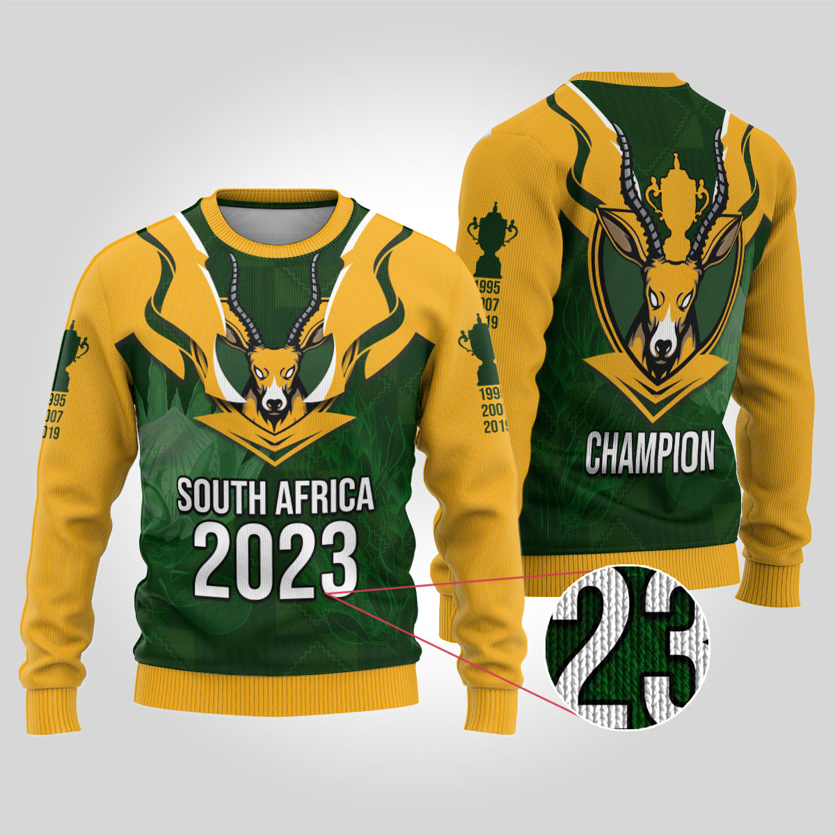 South Africa Rugby Ugly Christmas Sweater Springbok Mascot History Champion World Rugby 2023 - Wonder Print Shop