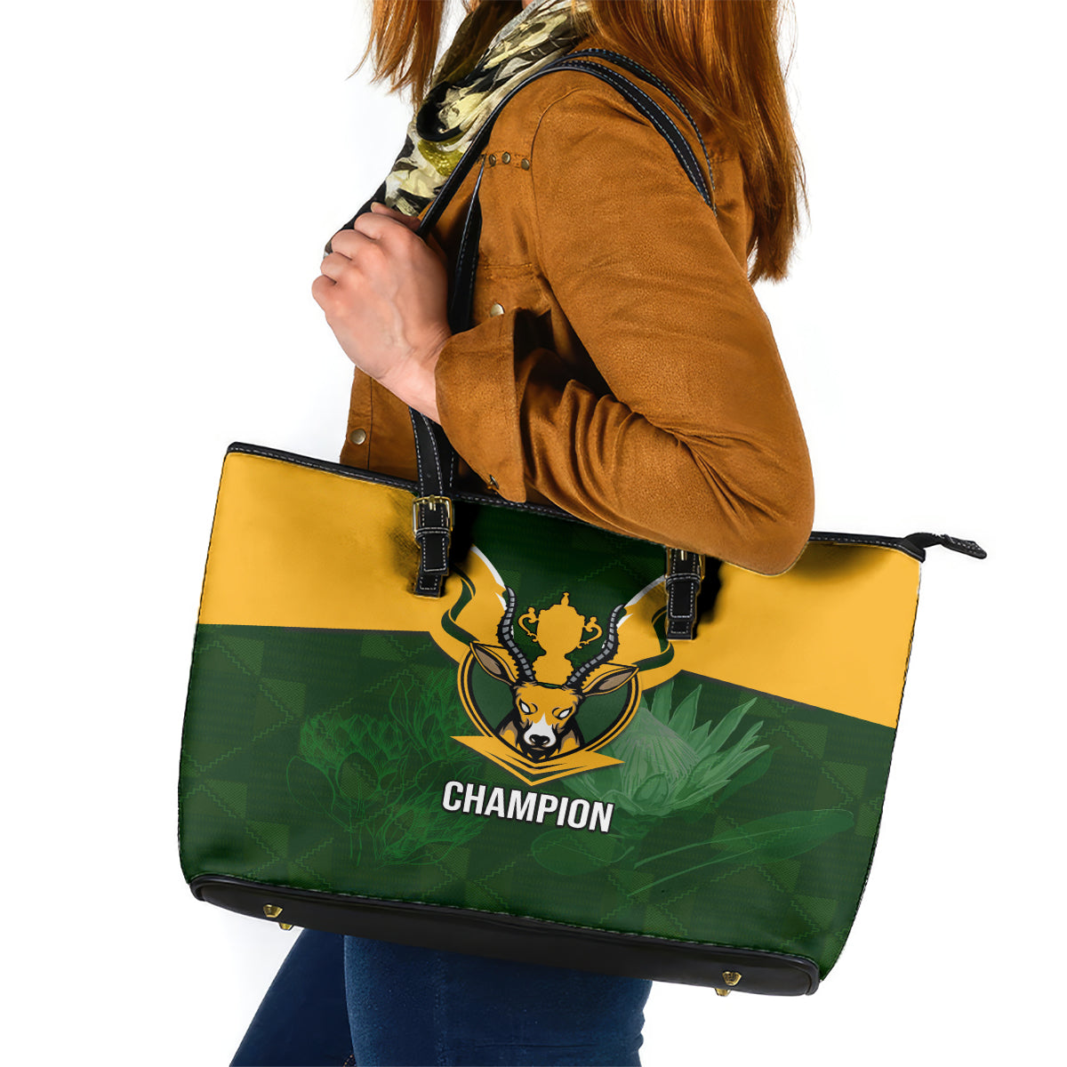 South Africa Rugby Leather Tote Bag Springbok Mascot History Champion World Rugby 2023 - Wonder Print Shop