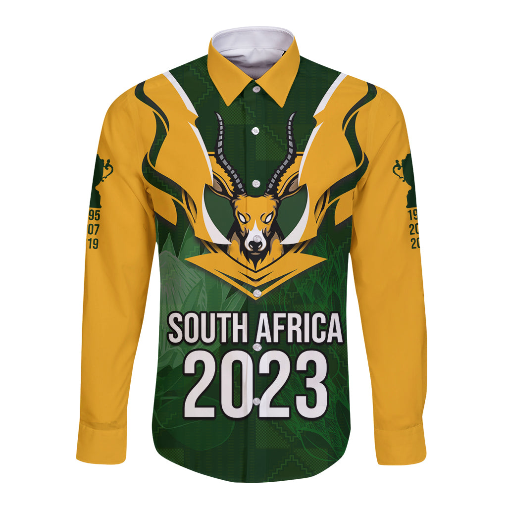 South Africa Rugby Long Sleeve Button Shirt Springbok Mascot History Champion World Rugby 2023 - Wonder Print Shop