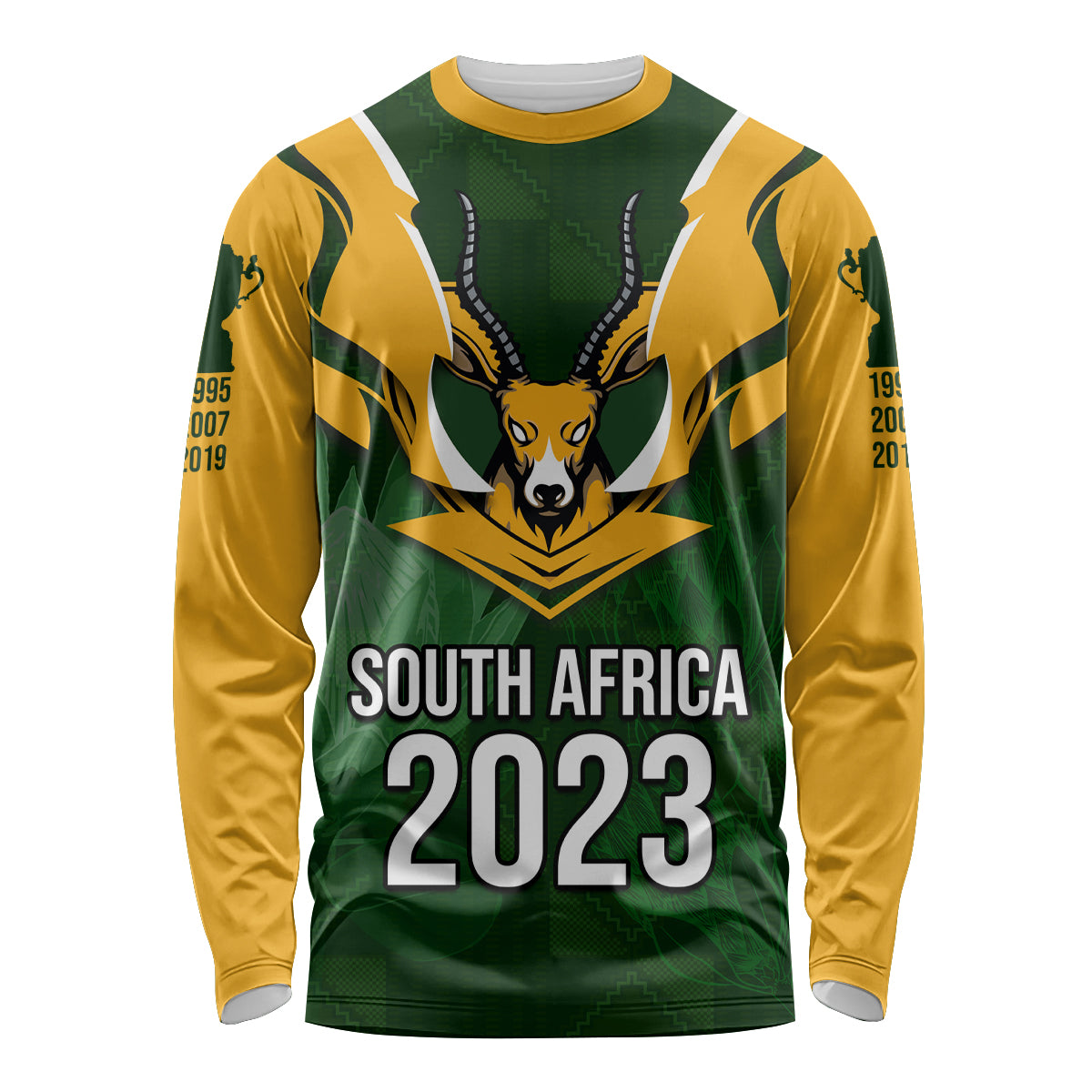 South Africa Rugby Long Sleeve Shirt Springbok Mascot History Champion World Rugby 2023 - Wonder Print Shop