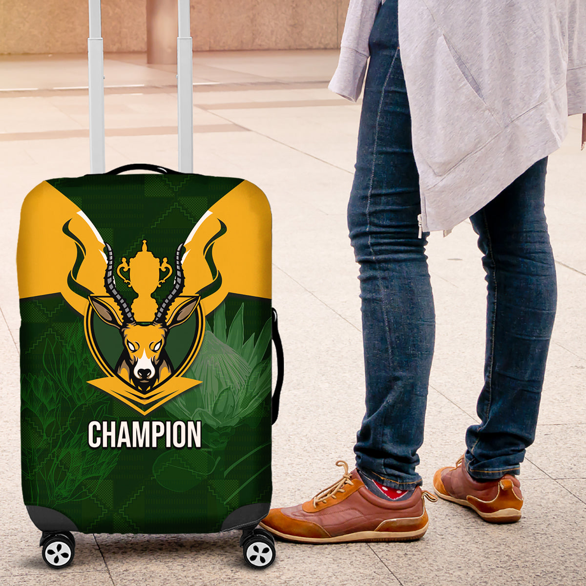 South Africa Rugby Luggage Cover Springbok Mascot History Champion World Rugby 2023 - Wonder Print Shop