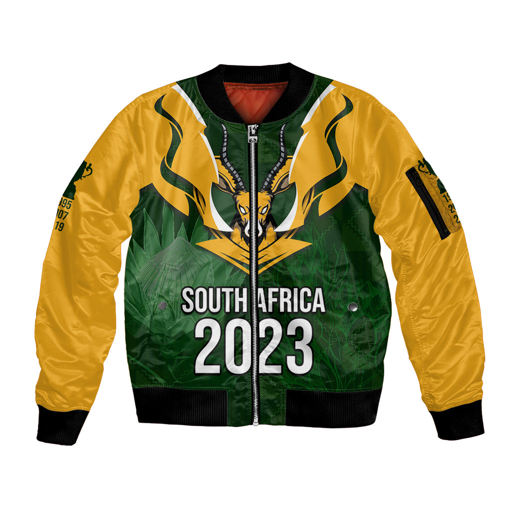 South Africa Rugby Sleeve Zip Bomber Jacket Springbok Mascot History Champion World Rugby 2023 - Wonder Print Shop