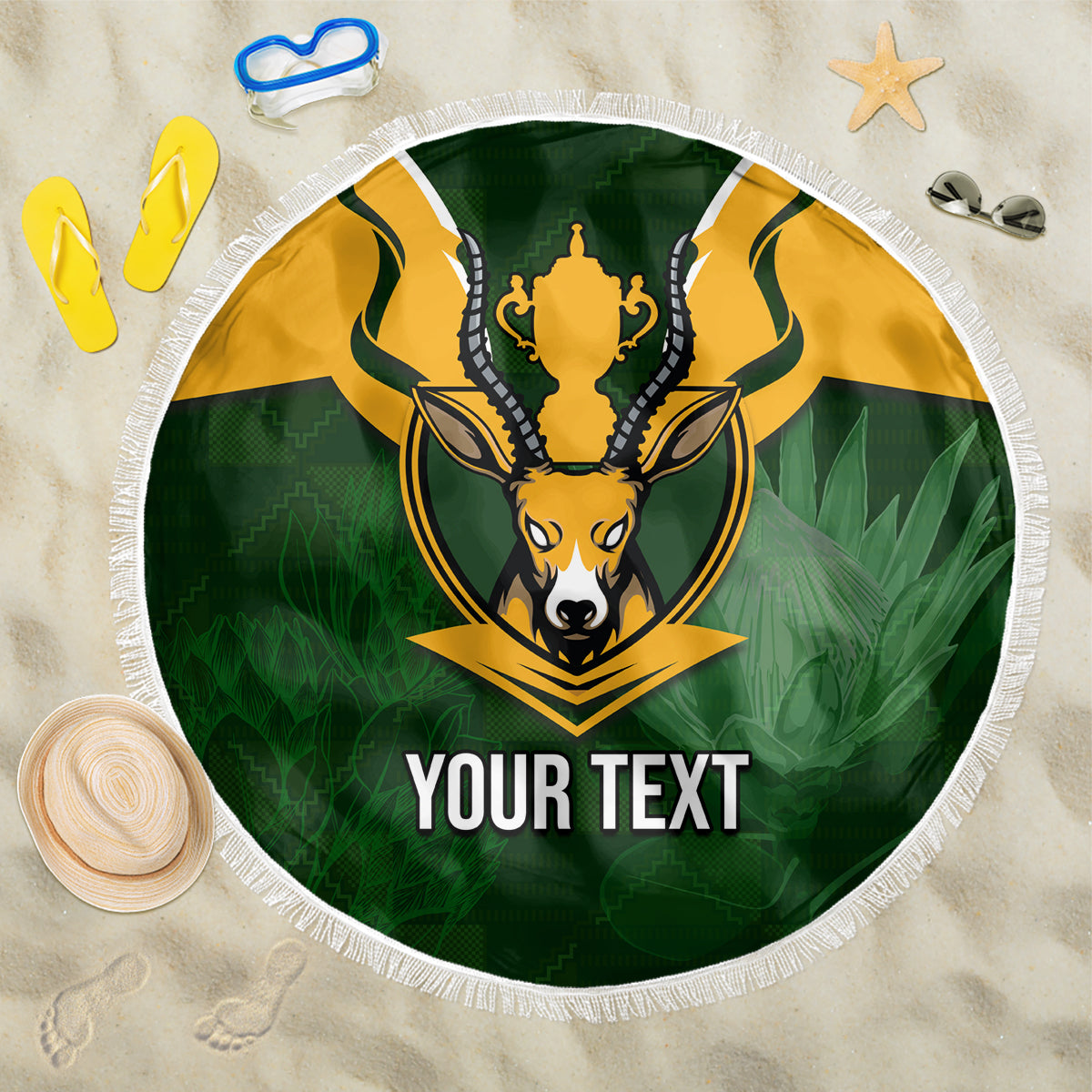 Personalised South Africa Rugby Beach Blanket Springbok Mascot History Champion World Rugby 2023 - Wonder Print Shop