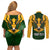 Personalised South Africa Rugby Couples Matching Off Shoulder Short Dress and Long Sleeve Button Shirt Springbok Mascot History Champion World Rugby 2023 - Wonder Print Shop