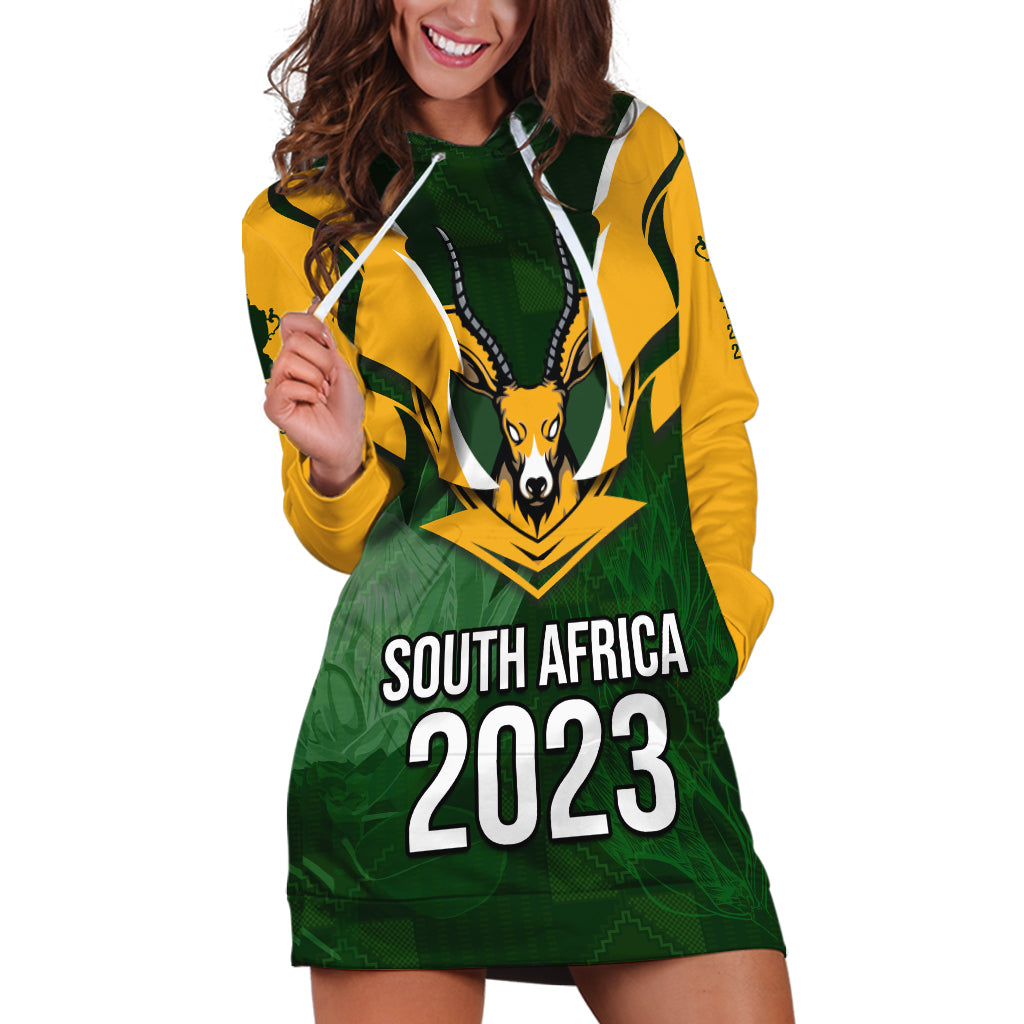 Personalised South Africa Rugby Hoodie Dress Springbok Mascot History Champion World Rugby 2023 - Wonder Print Shop