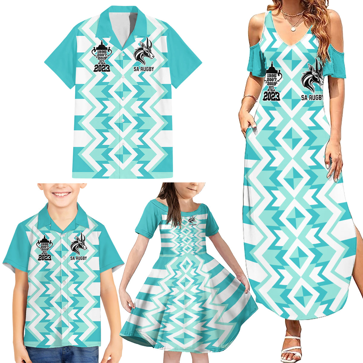 South Africa Rugby Family Matching Summer Maxi Dress and Hawaiian Shirt Commemorative World Cup Winners 2023 - Wonder Print Shop