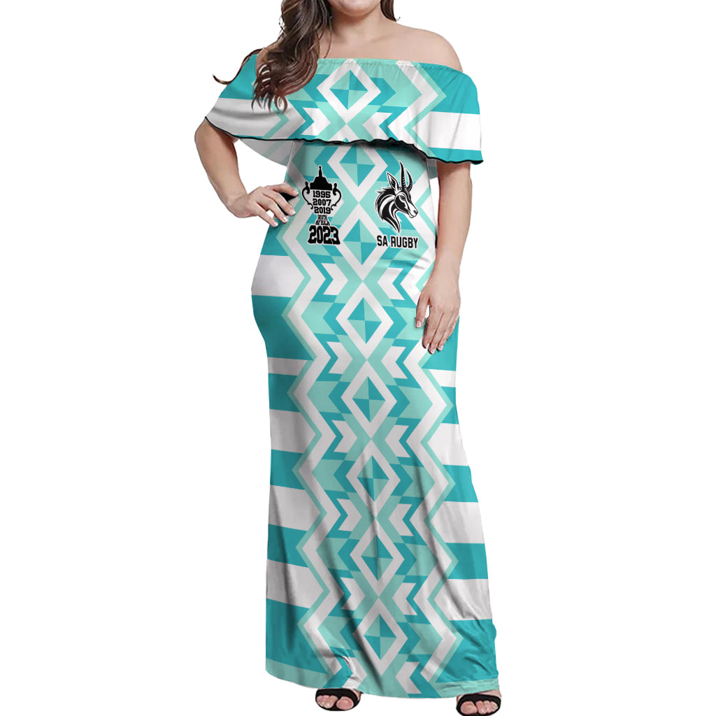 South Africa Rugby Off Shoulder Maxi Dress Commemorative World Cup Winners 2023 - Wonder Print Shop