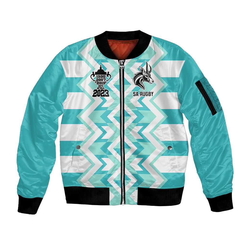 South Africa Rugby Sleeve Zip Bomber Jacket Commemorative World Cup Winners 2023 - Wonder Print Shop