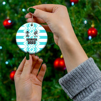 Blue ceramic rugby world cup winner round ornament with gold string, champion 2023 design.