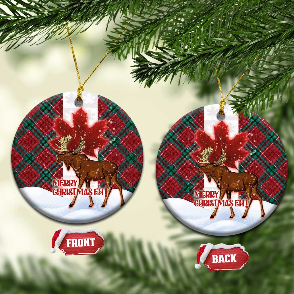 Canadian Christmas - Moose and Maple Retro Style Ceramic Ornament - Wonder Print Shop