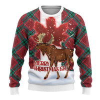 Ugly Christmas sweater front: moose on snowy background with 'Merry Christmas Eh!'