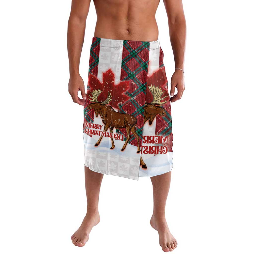 Red moose-and-maple lavalava with plaid and Merry Christmas print