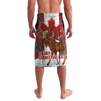 Red moose-and-maple lavalava with plaid border and Merry Christmas lettering