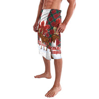 Red moose-and-maple lavalava with plaid blocks and Merry Christmas graphic