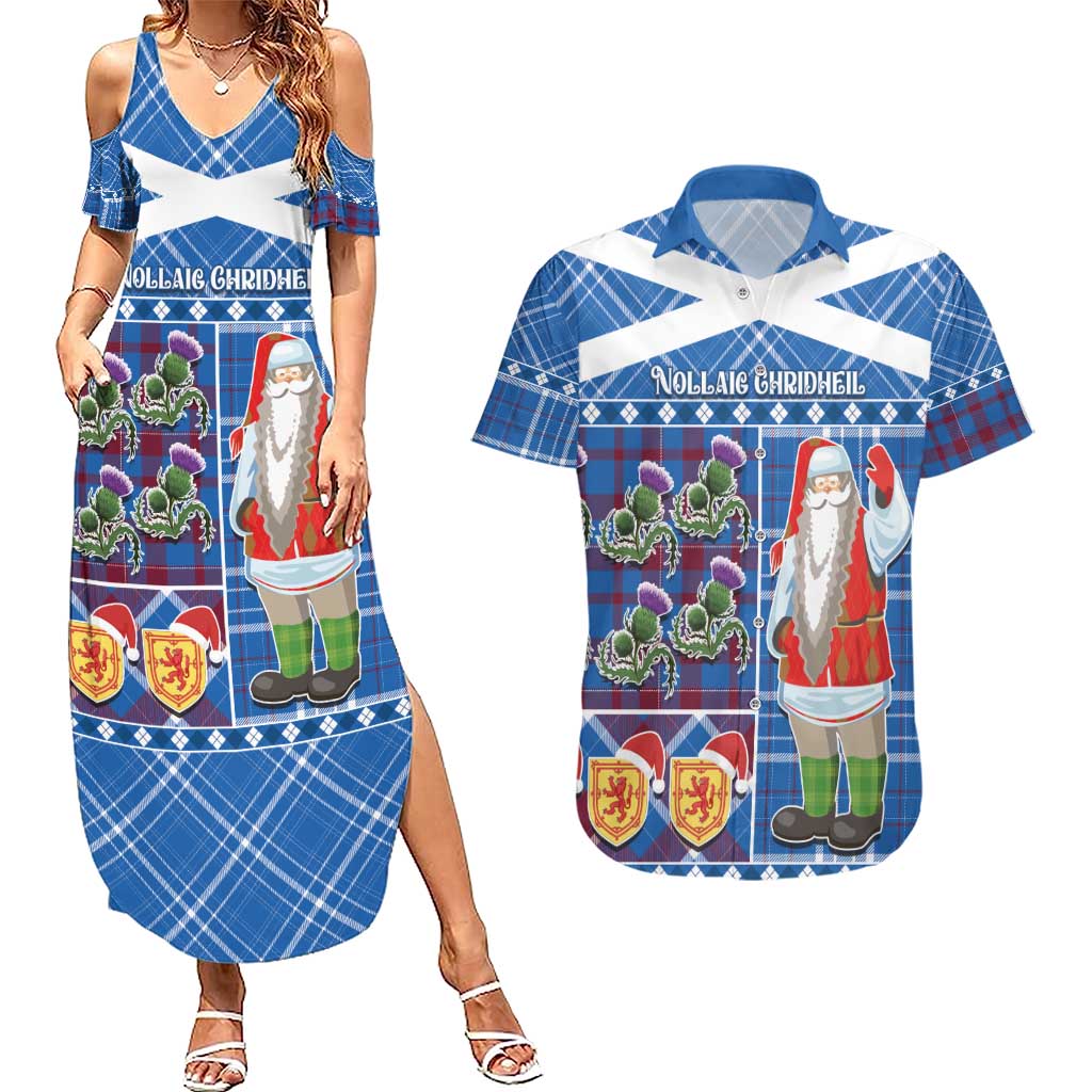 Santa Claus Thistle Scottish Christmas Couples Matching Summer Maxi Dress and Hawaiian Shirt Tartan Pattern - Wonder Print Shop