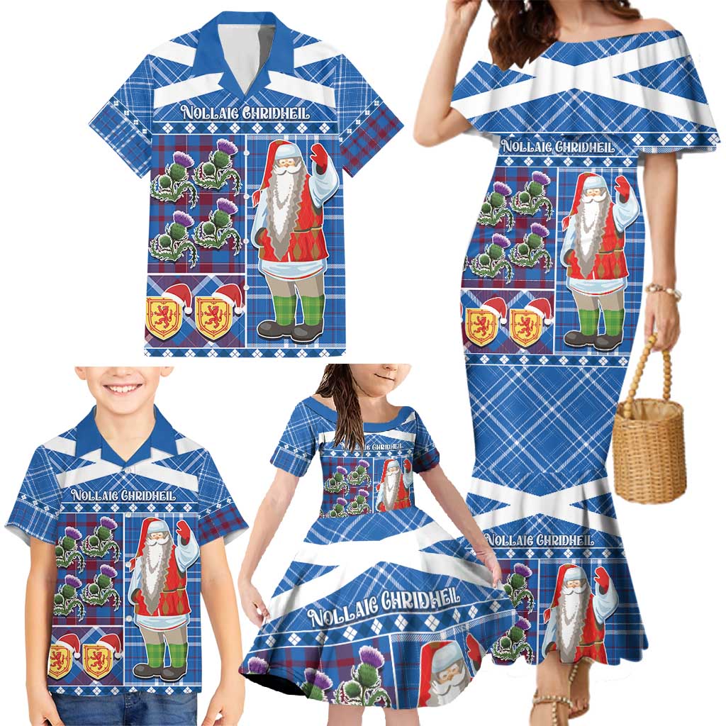 Santa Claus Thistle Scottish Christmas Family Matching Mermaid Dress and Hawaiian Shirt Tartan Pattern - Wonder Print Shop