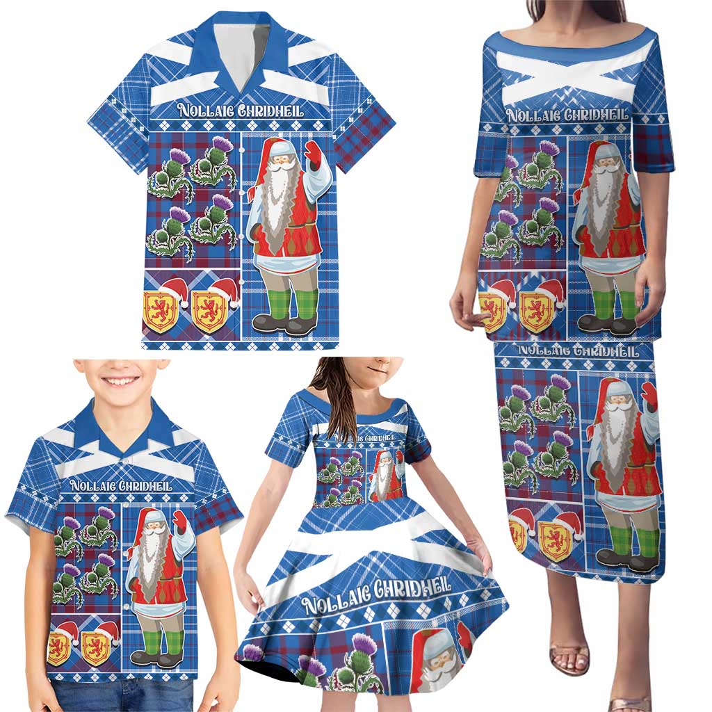 Santa Claus Thistle Scottish Christmas Family Matching Puletasi and Hawaiian Shirt Tartan Pattern - Wonder Print Shop