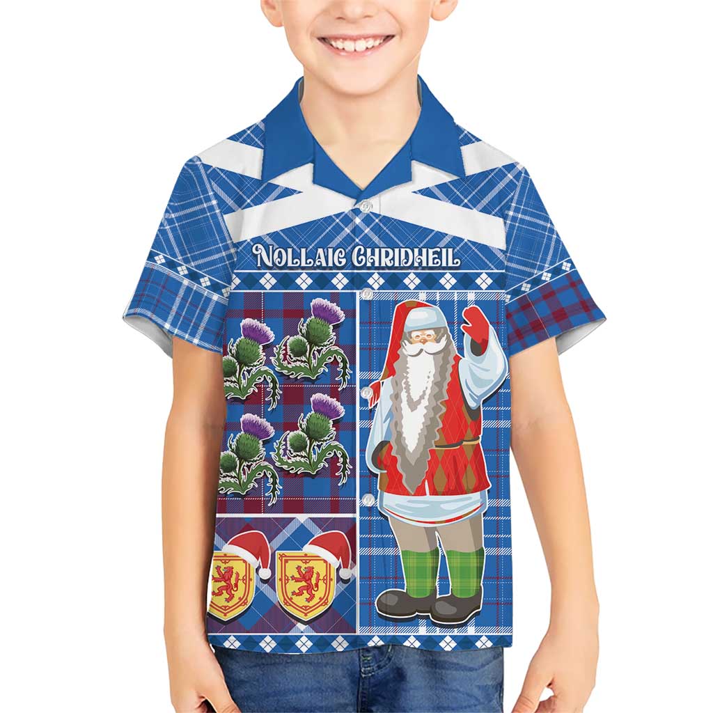 Santa Claus Thistle Scottish Christmas Kid Hawaiian Shirt Tartan Pattern - Wonder Print Shop