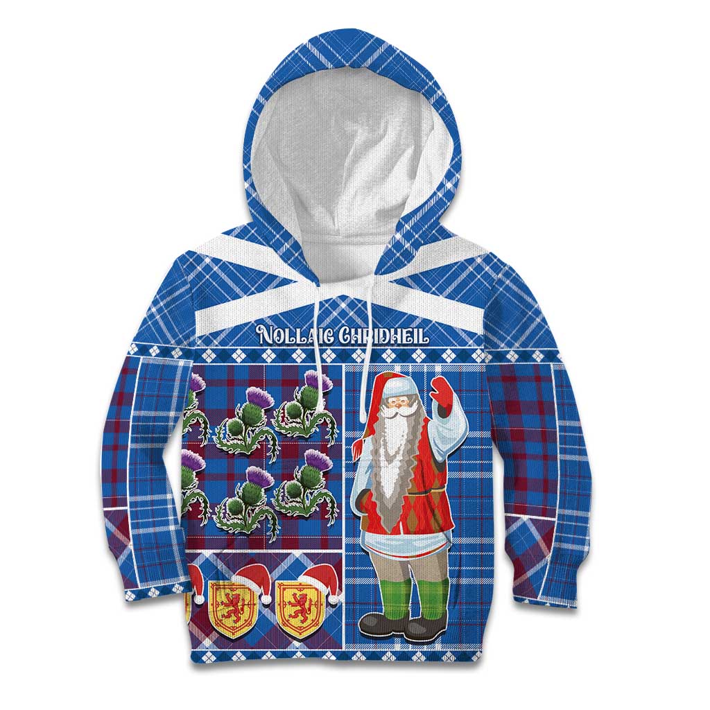 Santa Claus Thistle Scottish Christmas Kid Hoodie Tartan Pattern - Wonder Print Shop