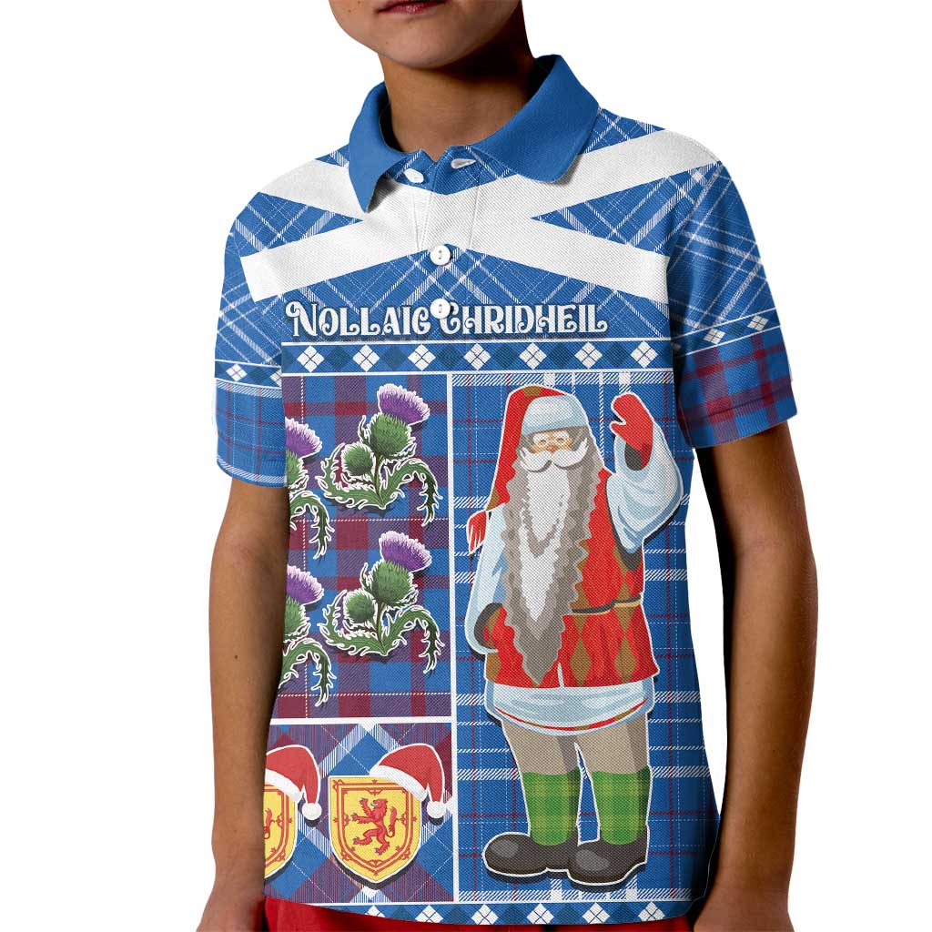 Santa Claus Thistle Scottish Christmas Kid Polo Shirt Tartan Pattern - Wonder Print Shop