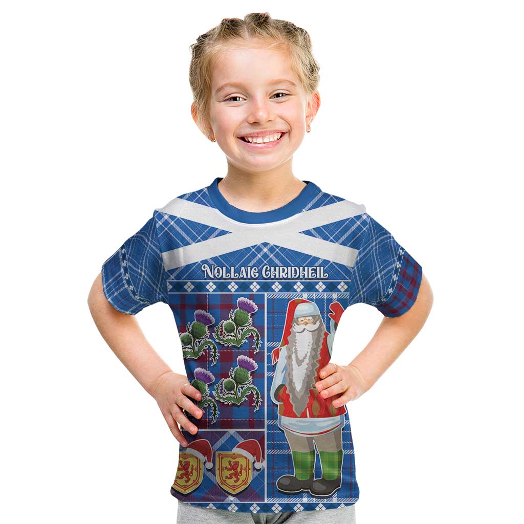 Santa Claus Thistle Scottish Christmas Kid T Shirt Tartan Pattern - Wonder Print Shop