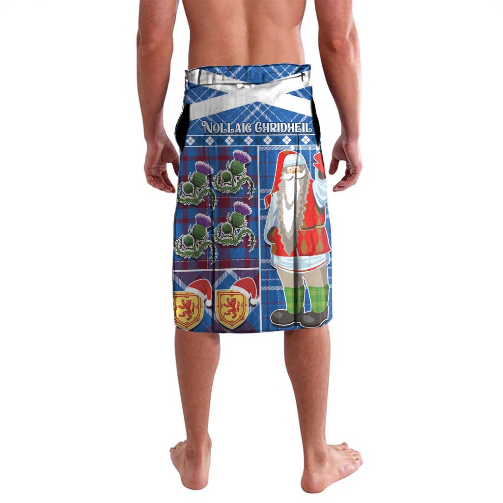 Blue Christmas tartan shorts with drawstring waistband and Santa graphic