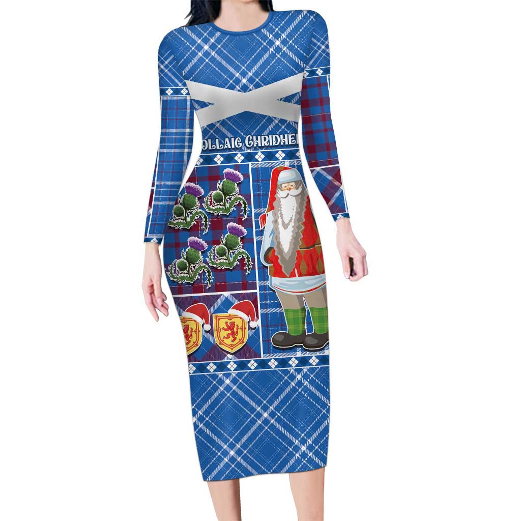 Santa Claus Thistle Scottish Christmas Long Sleeve Bodycon Dress Tartan Pattern - Wonder Print Shop