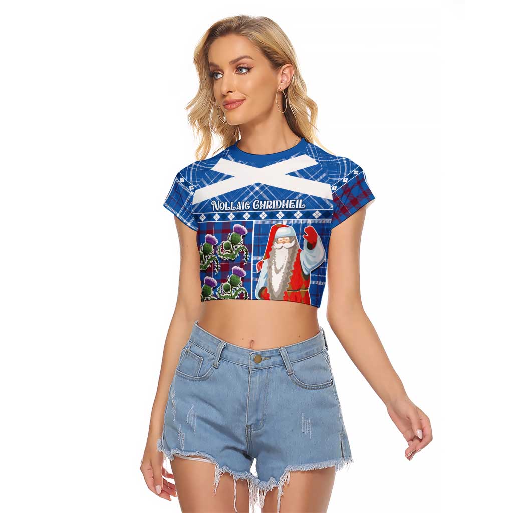 Santa Claus Thistle Scottish Christmas Raglan Cropped T Shirt Tartan Pattern