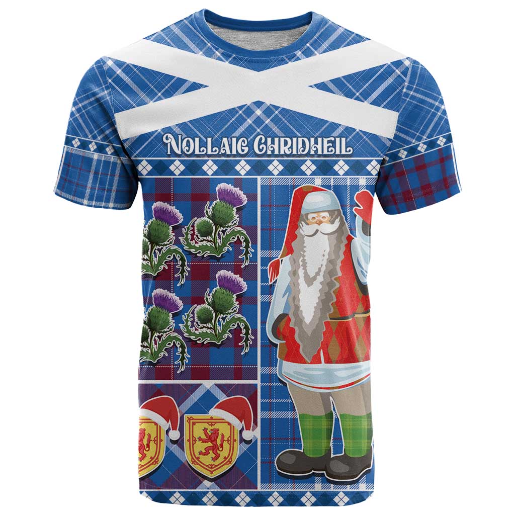 Santa Claus Thistle Scottish Christmas T Shirt Tartan Pattern