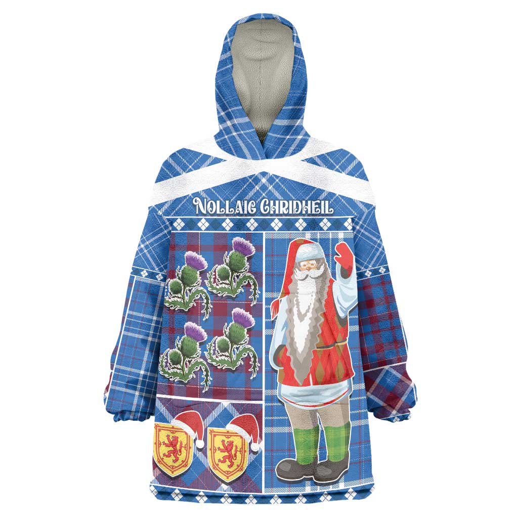 Santa Claus Thistle Scottish Christmas Wearable Blanket Hoodie Tartan Pattern