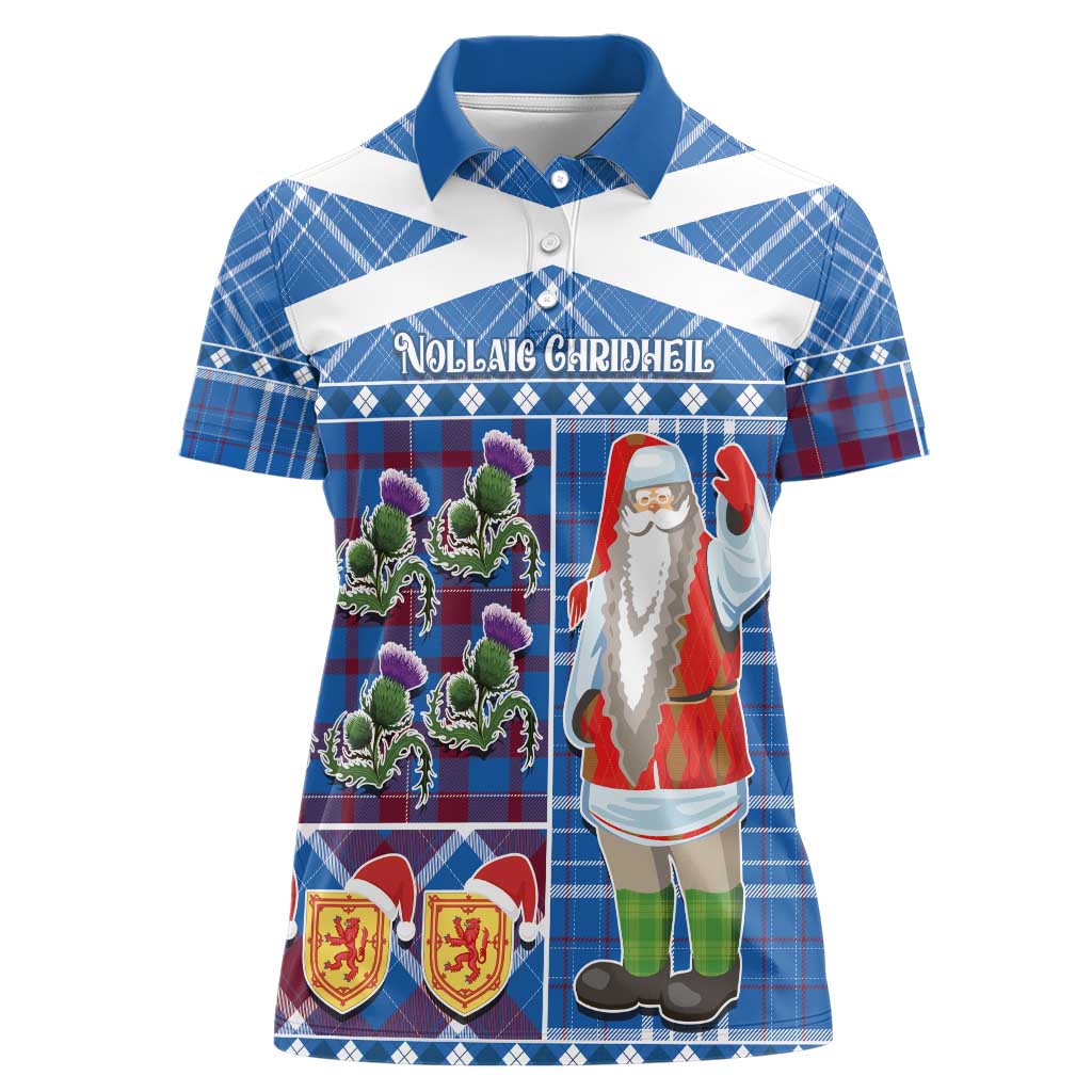 Santa Claus Thistle Scottish Christmas Women Polo Shirt Tartan Pattern