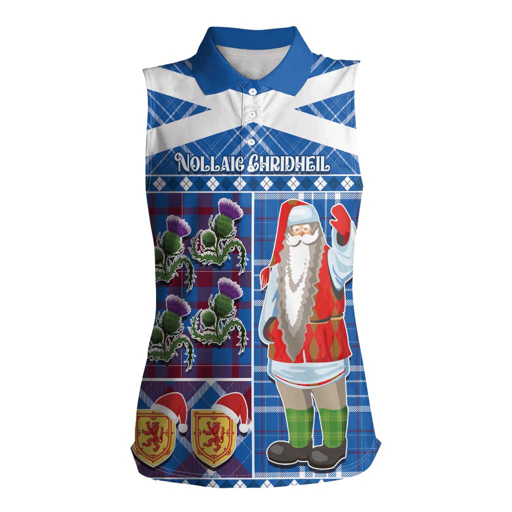 Santa Claus Thistle Scottish Christmas Women Sleeveless Polo Shirt Tartan Pattern