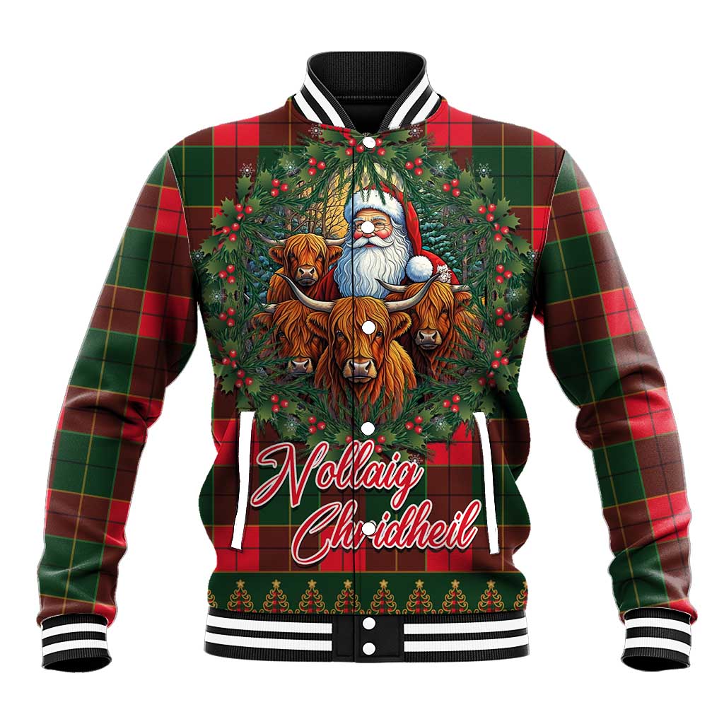 Santa and Higland Cows Scottish Christmas Baseball Jacket Tartan Pattern - Wonder Print Shop