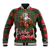 Unisex red-green tartan baseball jacket with Santa and Highland cows front print