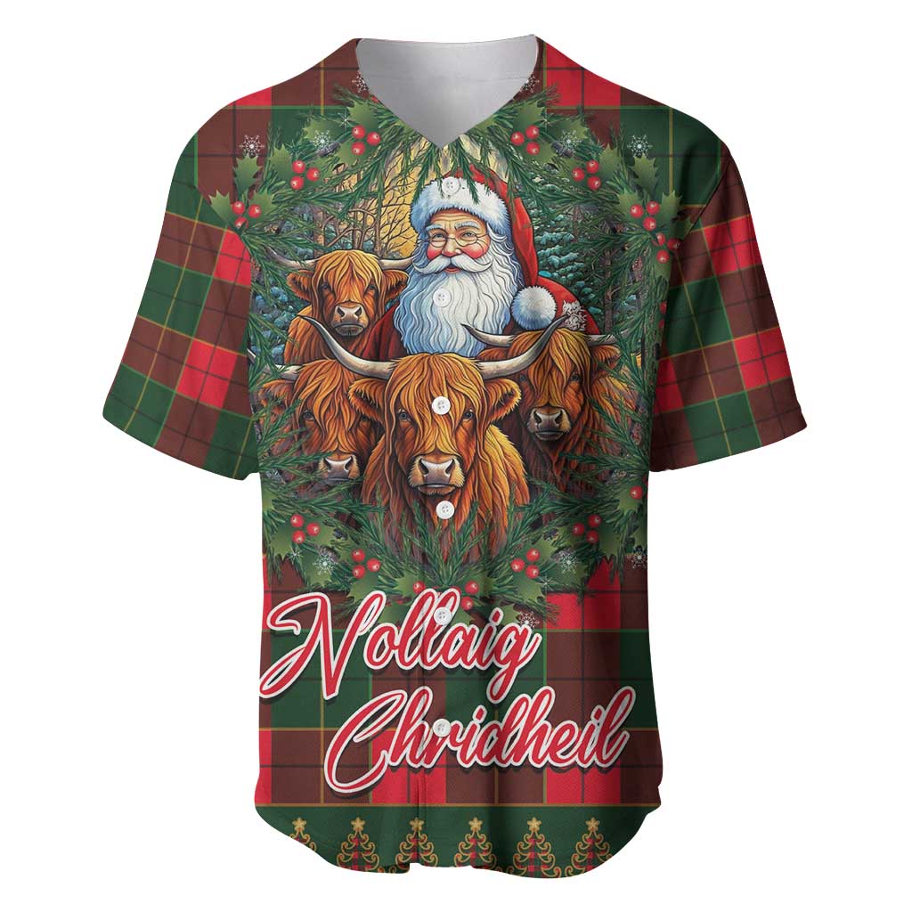 Santa and Higland Cows Scottish Christmas Baseball Jersey Tartan Pattern - Wonder Print Shop