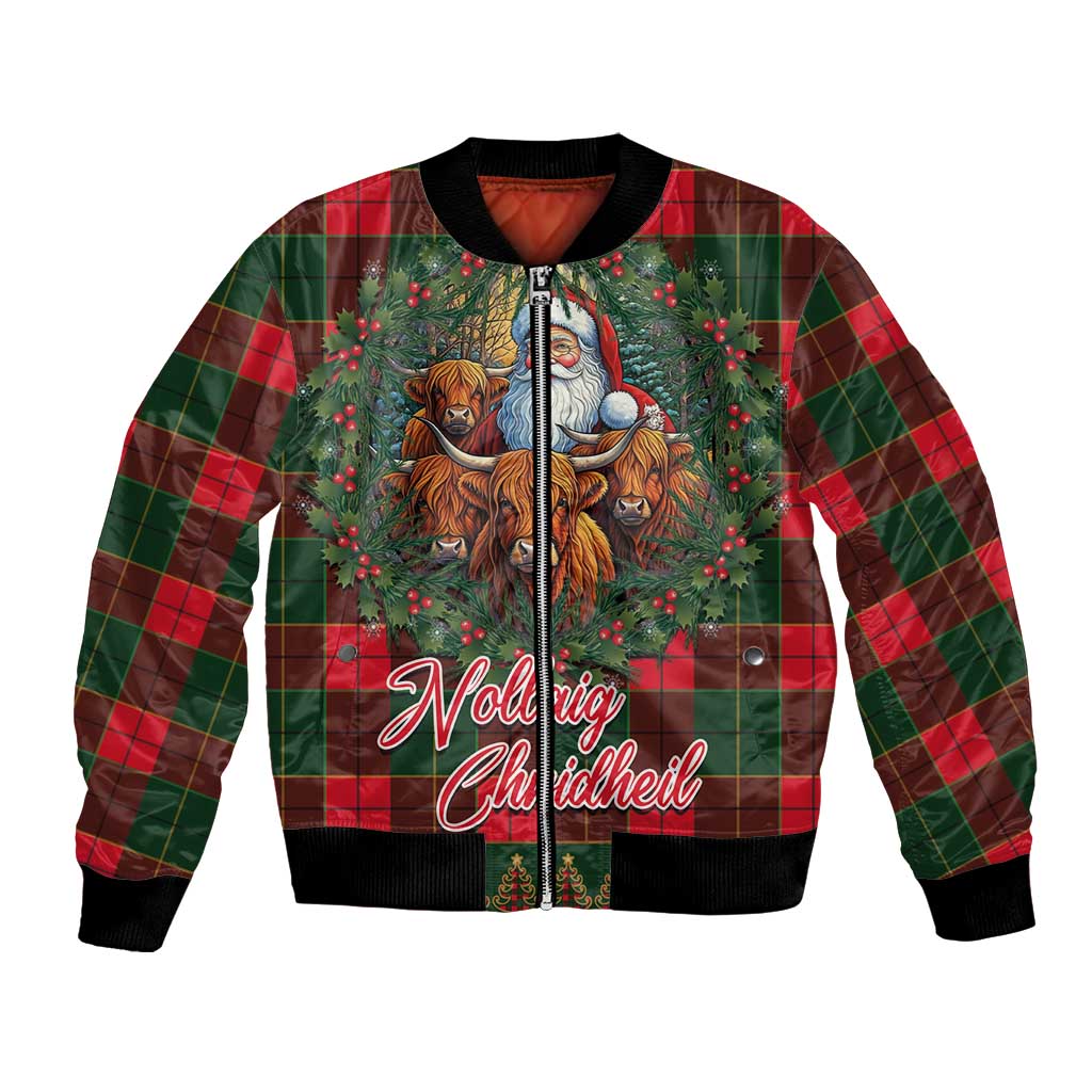 Santa and Higland Cows Scottish Christmas Bomber Jacket Tartan Pattern - Wonder Print Shop