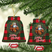 Bell-shaped Scottish tartan ceramic ornament with Santa and Highland cows, front/back set