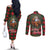 Santa and Higland Cows Scottish Christmas Couples Matching Off The Shoulder Long Sleeve Dress and Long Sleeve Button Shirt Tartan Pattern