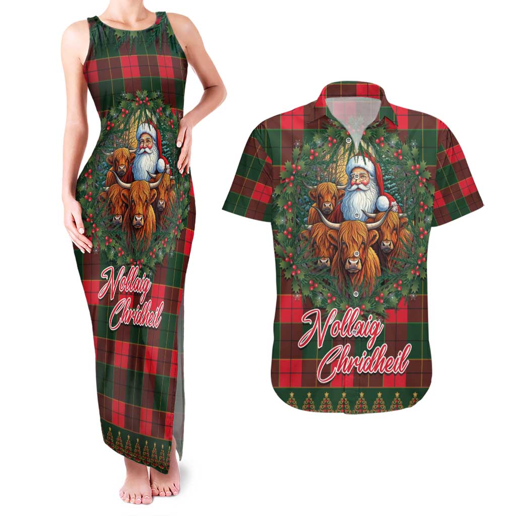 Santa and Higland Cows Scottish Christmas Couples Matching Tank Maxi Dress and Hawaiian Shirt Tartan Pattern - Wonder Print Shop