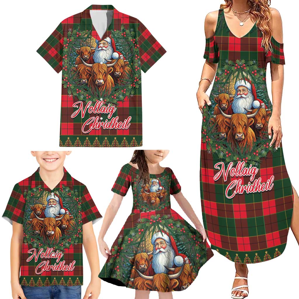 Santa and Higland Cows Scottish Christmas Family Matching Summer Maxi Dress and Hawaiian Shirt Tartan Pattern - Wonder Print Shop