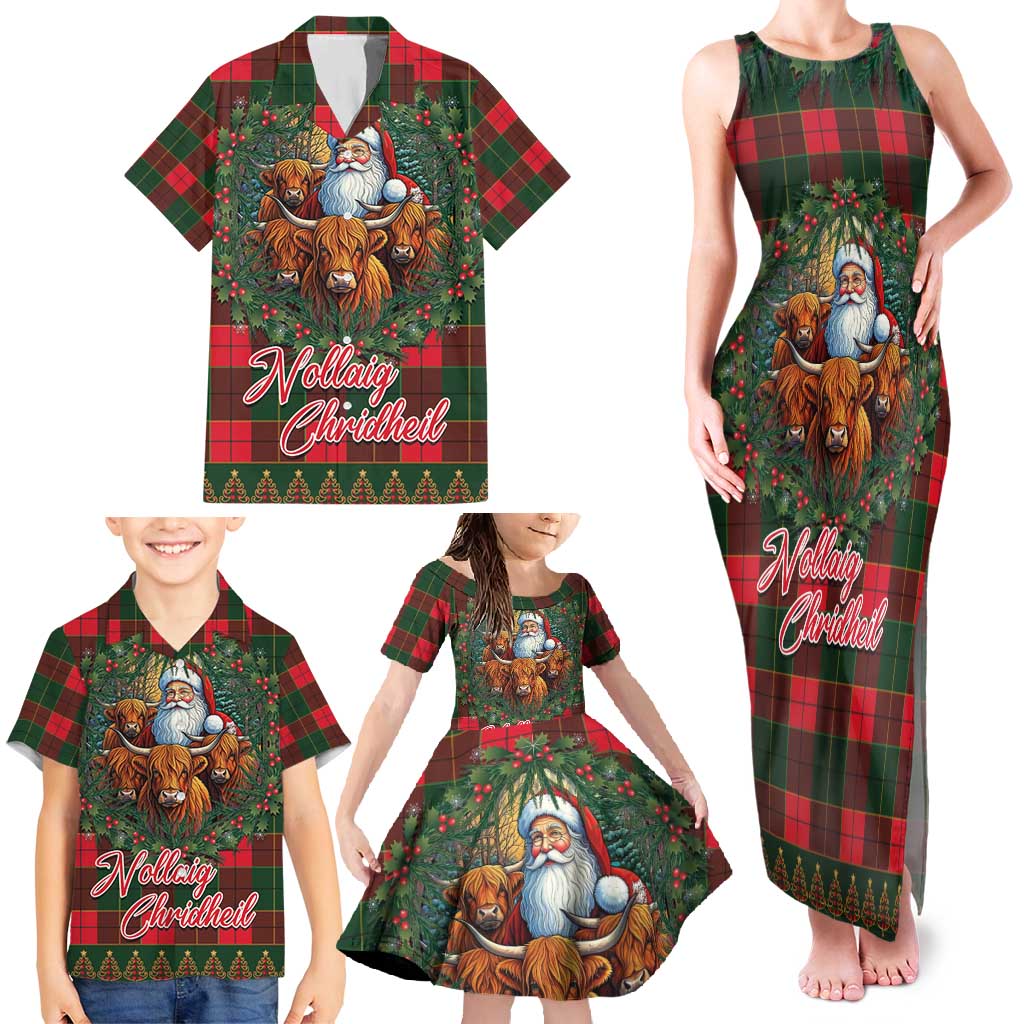 Santa and Higland Cows Scottish Christmas Family Matching Tank Maxi Dress and Hawaiian Shirt Tartan Pattern - Wonder Print Shop