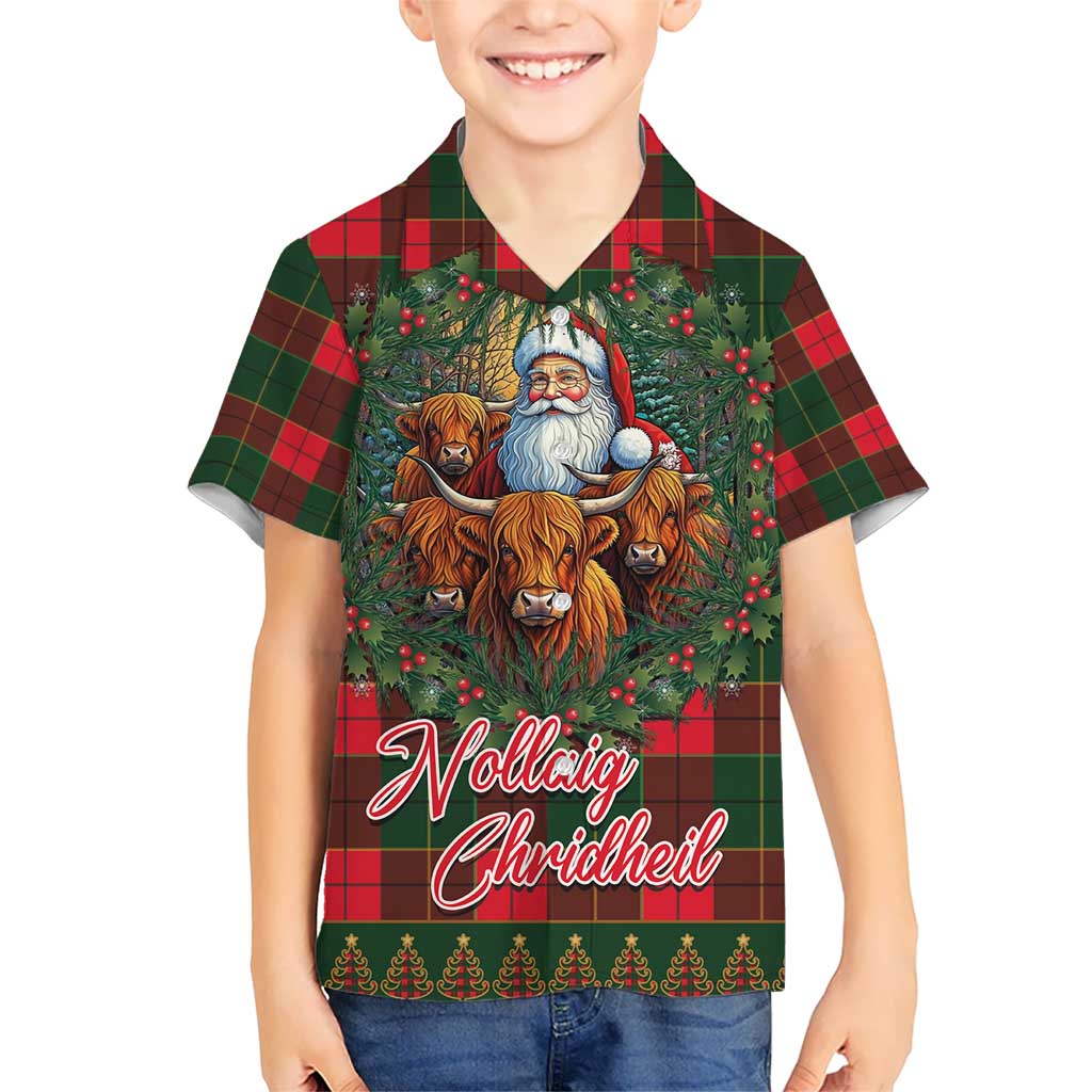 Santa and Higland Cows Scottish Christmas Kid Hawaiian Shirt Tartan Pattern - Wonder Print Shop