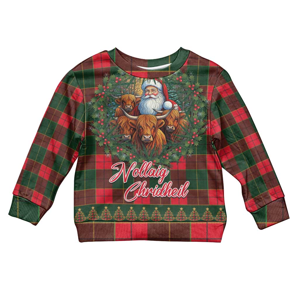 Santa and Higland Cows Scottish Christmas Kid Ugly Christmas Sweater Tartan Pattern - Wonder Print Shop