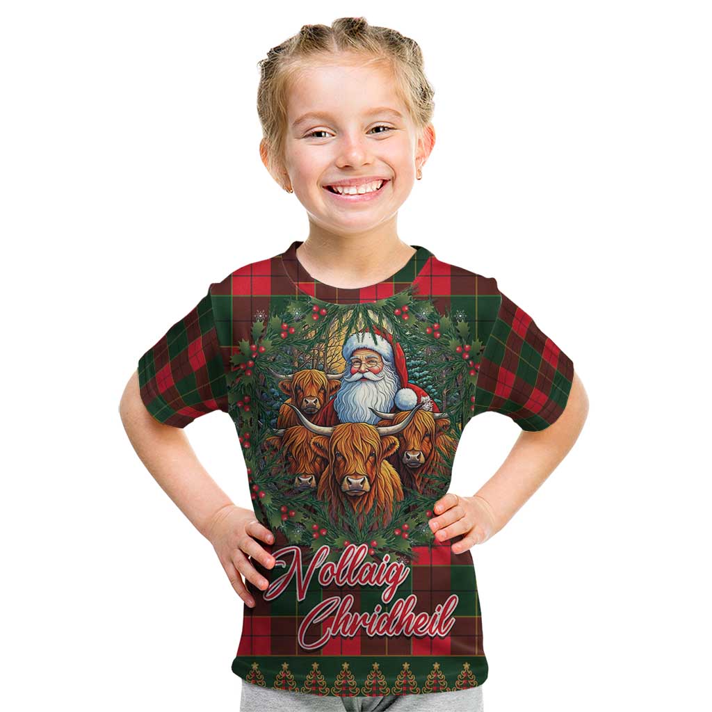 Santa and Higland Cows Scottish Christmas Kid T Shirt Tartan Pattern - Wonder Print Shop