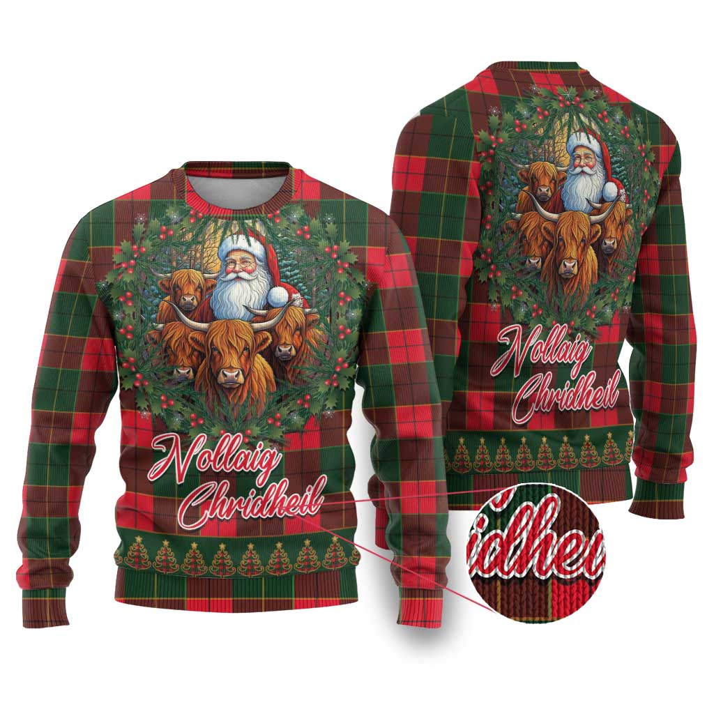 Santa and Higland Cows Scottish Christmas Ugly Christmas Sweater Tartan Pattern - Wonder Print Shop