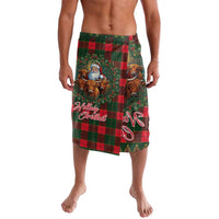 Red-and-green tartan lavalava skirt with Santa, Highland cows, and Christmas lettering