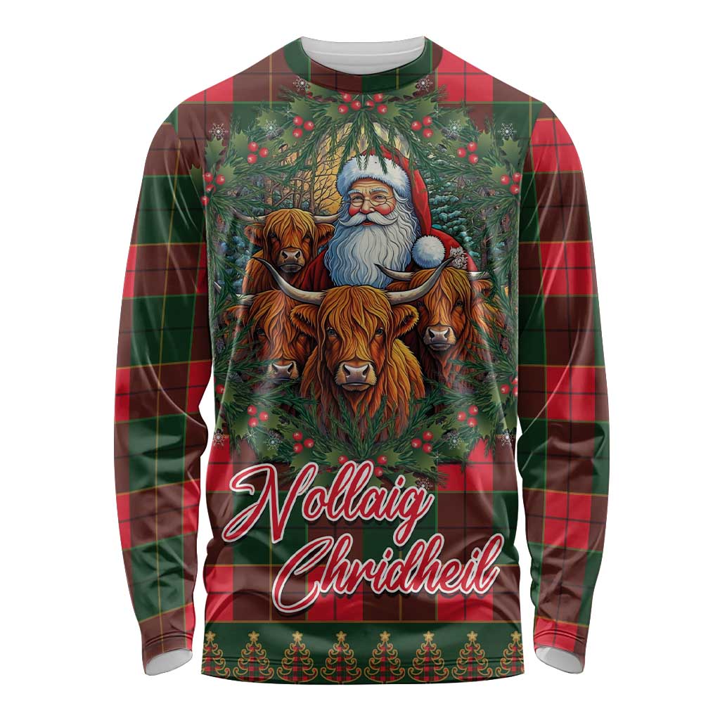 Santa and Higland Cows Scottish Christmas Long Sleeve Shirt Tartan Pattern - Wonder Print Shop