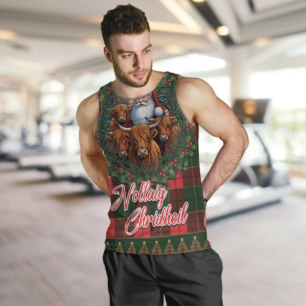 Santa and Higland Cows Scottish Christmas Men Tank Top Tartan Pattern - Wonder Print Shop