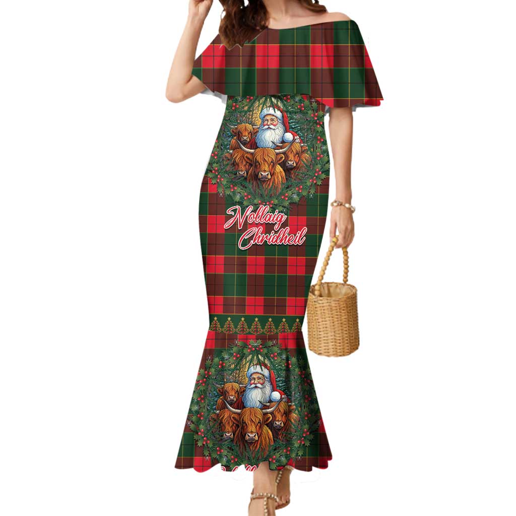 Santa and Higland Cows Scottish Christmas Mermaid Dress Tartan Pattern - Wonder Print Shop